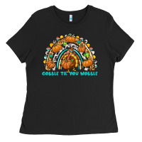 Black Gobble Til You Wobble with Rainbow Ladies Tee - texasbilliewilder