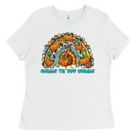 White Gobble Til You Wobble with Rainbow Ladies Tee - texasbilliewilder