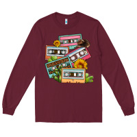 Burgundy 90s country caassette tapes Long Sleeve Tee - OliviaCreatesArt