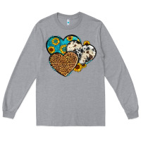 Heather Grey cowhide leopard hearts Long Sleeve Tee - OliviaCreatesArt