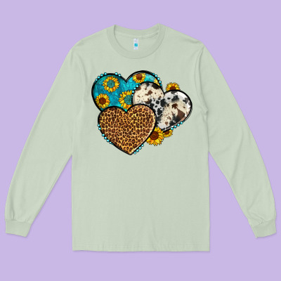 Cowhide Leopard Hearts Long Sleeve Tee Designed By Oliviacreatesart