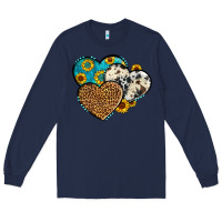 Navy cowhide leopard hearts Long Sleeve Tee - OliviaCreatesArt