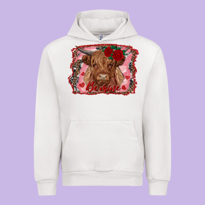 Be Mine Highland Cow Urban Hoodie Designed By Adodesignshop