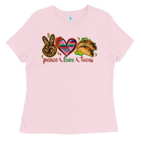 Bubblegum Pink Peace love tacos Ladies Tee - NancyCooperArtShop
