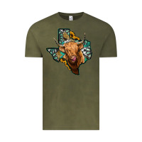 Vintage Olive texas map highland cow Vintage Tee - Jasminsmagicworld