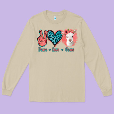 Peace Love Goats Long Sleeve Tee Designed By Jasminsmagicworld