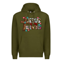 Army Green jesus is my valentine Premium Hoodie - CowhideDigitalArt