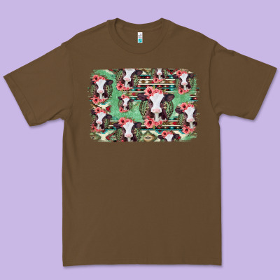 Baby Cow Floral Aztec Background Premium Tee Designed By Jasminsmagicworld
