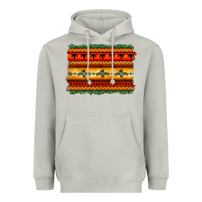 Bullskull Thunderbird Aztec Pattern Warm Colors Heavyweight Hoodie by BarkalooDesign | Teevron