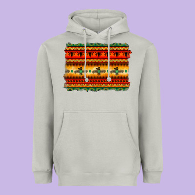 Bullskull Thunderbird Aztec Pattern Warm Colors Heavyweight Hoodie Designed By Barkaloodesign