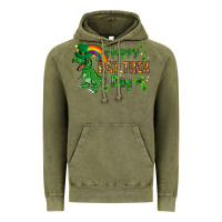 Vintage Olive St. Patrick's Happy Pat T-Rex Day with rainbow Vintage Hoodie - HowdyJamesFarm