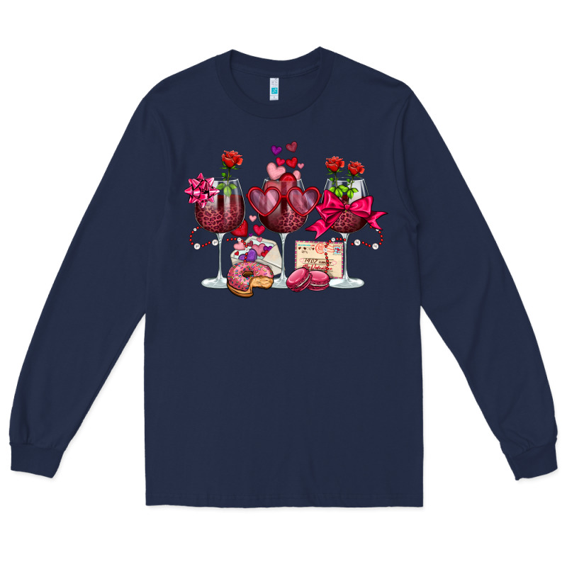 Valentine's Day Wine Glasses Long Sleeve Tee by OliviaCreatesArt | Teevron
