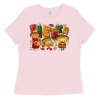 Bubblegum Pink Fiesta with taco, nacho, souce Ladies Tee - NancyCooperArtShop