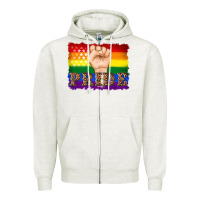 Oatmeal Heather lgbtq  flag and hand pride Zipper Hoodie - Artiststas