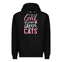 Black just a girl who loves cats cute cat lover gifts Premium Hoodie - longCreatives