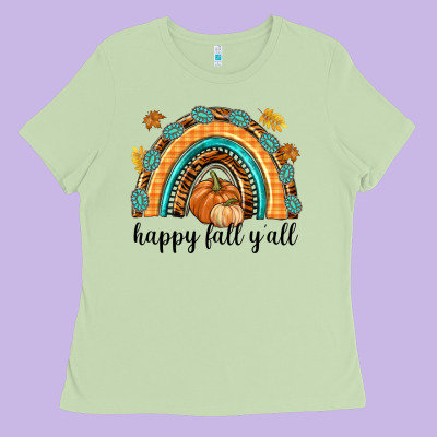 Happy Fall Y'all Ladies Tee Designed By Texasbilliewilder