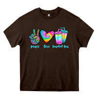 Chocolate Brown peace love loaded tea Heavy Core Tee - JahusDesignShop