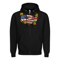 Black usa map with sunflower and cactus Zipper Hoodie - Artiststas