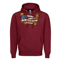 Burgundy usa map with sunflower and cactus Zipper Hoodie - Artiststas