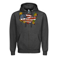 Charcoal Heather usa map with sunflower and cactus Zipper Hoodie - Artiststas