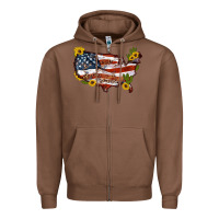 Chestnut usa map with sunflower and cactus Zipper Hoodie - Artiststas