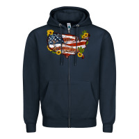 Navy usa map with sunflower and cactus Zipper Hoodie - Artiststas