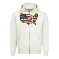 Oatmeal Heather usa map with sunflower and cactus Zipper Hoodie - Artiststas