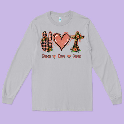 Peace Love Jesus Long Sleeve Tee Designed By Jasminsmagicworld