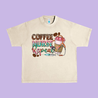 Coffee Nurse Repeat Urban Heavy Tee Designed By Cowgirlartshop