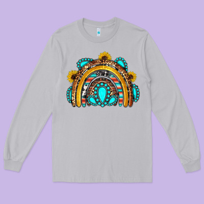 Western Gemstones Sunflowers Rainbow Long Sleeve Tee Designed By Oliviacreatesart