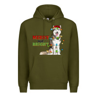 Army Green Merry And Bright Husky Premium Hoodie - RanaPortraitStore