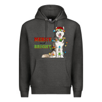 Charcoal Heather Merry And Bright Husky Premium Hoodie - RanaPortraitStore