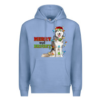 Colony Blue Merry And Bright Husky Premium Hoodie - RanaPortraitStore
