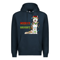 Navy Merry And Bright Husky Premium Hoodie - RanaPortraitStore
