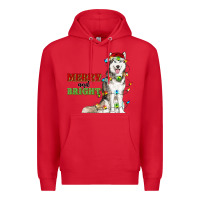 Red Merry And Bright Husky Premium Hoodie - RanaPortraitStore