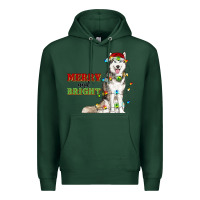 Sports Green Merry And Bright Husky Premium Hoodie - RanaPortraitStore