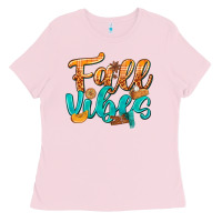 Bubblegum Pink Fall Vibes with Food Ladies Tee - texasbilliewilder