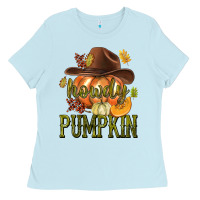 Baby Blue Howdy Pumpkin Ladies Tee - texasbilliewilder