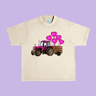 Valentines Day Pink Tractor With Pink Heart Balloo Urban Heavy Tee Designed By Ranaportraitstore