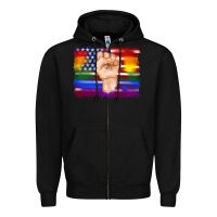 Lgbtq Flag And American Flag With Hand Zipper Hoodie | Teevron
