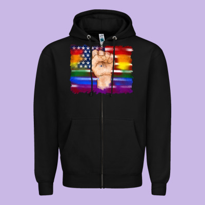 Lgbtq Flag And American Flag With Hand Zipper Hoodie Designed By Artiststas
