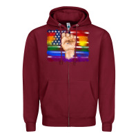 Burgundy lgbtq flag and american flag with hand Zipper Hoodie - Artiststas
