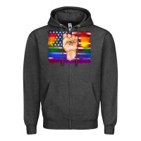 Charcoal Heather lgbtq flag and american flag with hand Zipper Hoodie - Artiststas