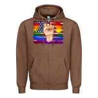 Chestnut lgbtq flag and american flag with hand Zipper Hoodie - Artiststas