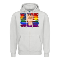 Dove Grey lgbtq flag and american flag with hand Zipper Hoodie - Artiststas