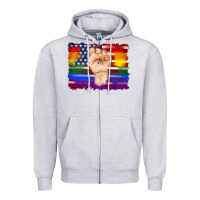 Heather Grey lgbtq flag and american flag with hand Zipper Hoodie - Artiststas