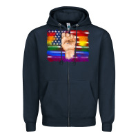 Navy lgbtq flag and american flag with hand Zipper Hoodie - Artiststas