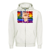 Oatmeal Heather lgbtq flag and american flag with hand Zipper Hoodie - Artiststas