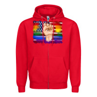 Red lgbtq flag and american flag with hand Zipper Hoodie - Artiststas