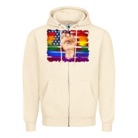 Sandshell lgbtq flag and american flag with hand Zipper Hoodie - Artiststas
